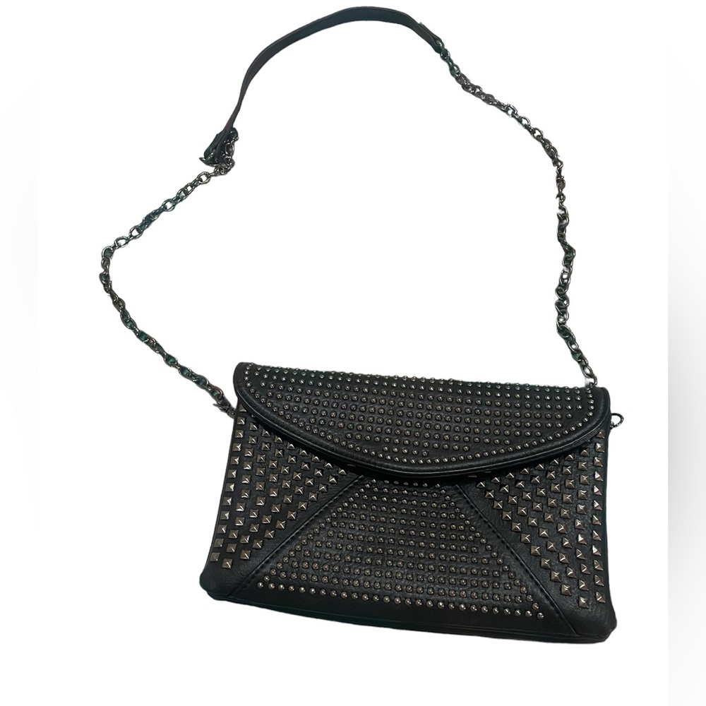 MMS Studded Crossbody Bag Leather Look Studded Black and Silver